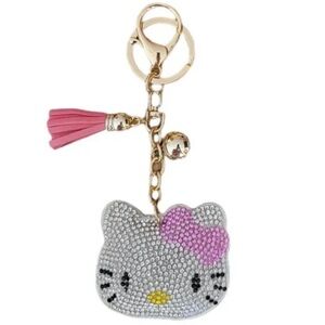 Rhinestone Puffy Bag Charm Keyring Kitty With Tassel NWT!